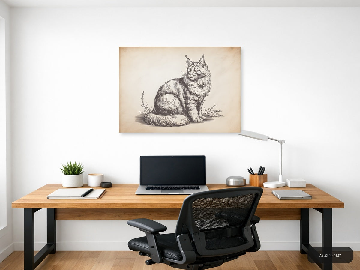 Majestic Lynx Line Art Portrait Wall Art — A2 / Office