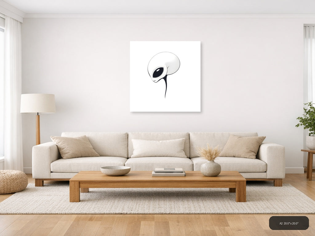 Minimalist Alien Head with Large Eyes Wall Art — A2 / Living Room