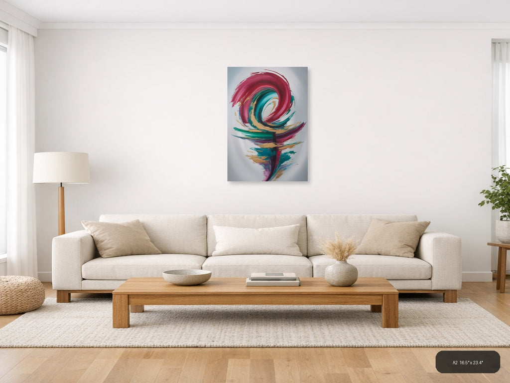 Abstract Spiral Flower in Pink & Teal - Modern Wall Art — A2 / Living Room