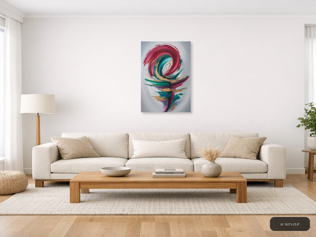 Abstract Spiral Flower in Pink & Teal - Modern Wall Art — A2 / Living Room