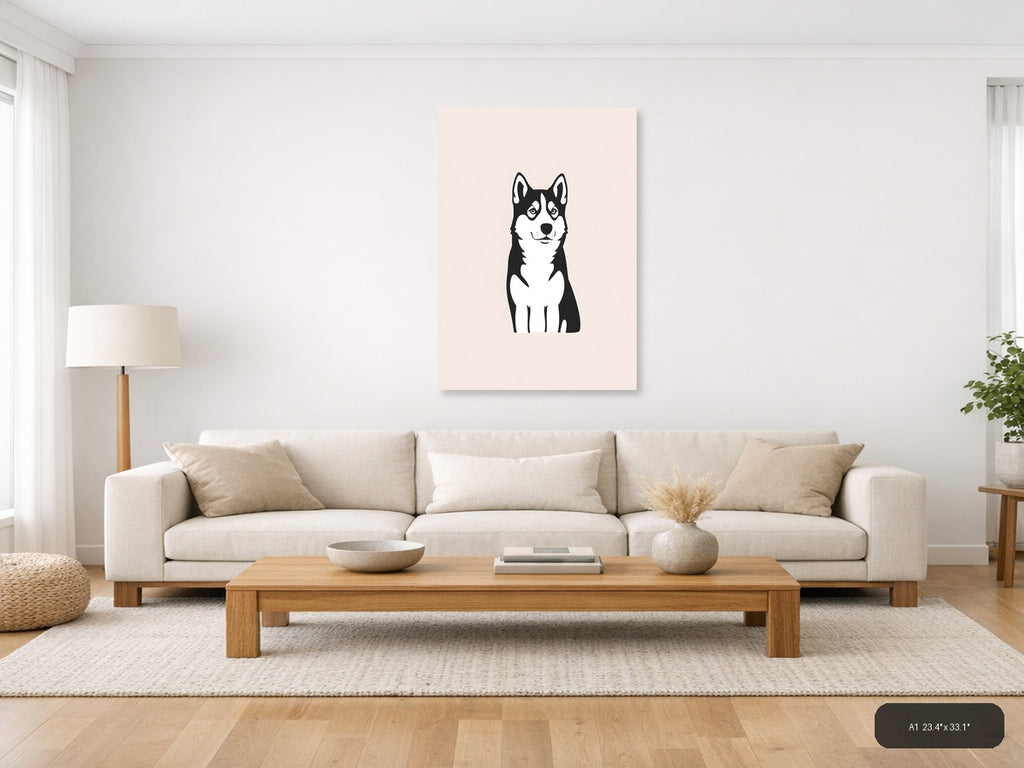 Husky Canvas Print | Minimalist Wall Art | A4 A3 A2 A1 — A1 (Living Room)