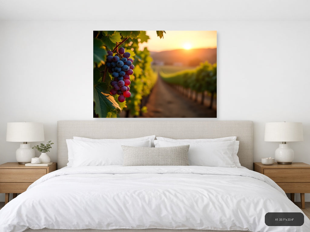 Vineyard Sunset with Purple Grapes Photography Wall Art — A1 / Bedroom