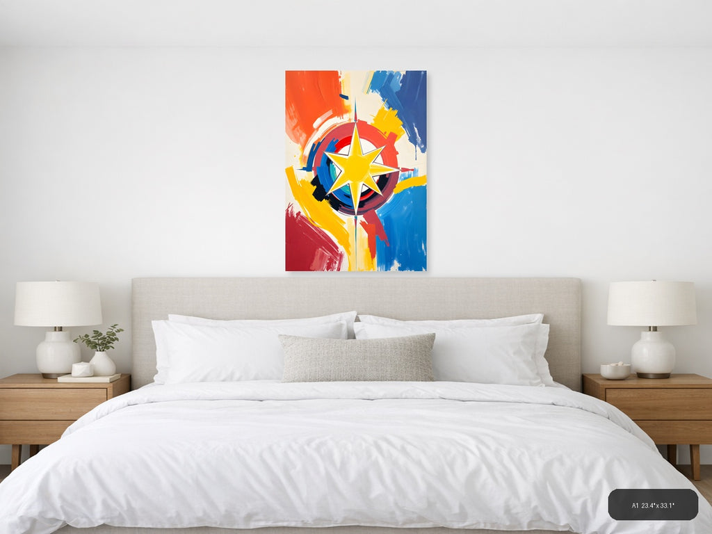 Abstract Compass Star - Colorful Modern Wall Art — A1 / Bedroom