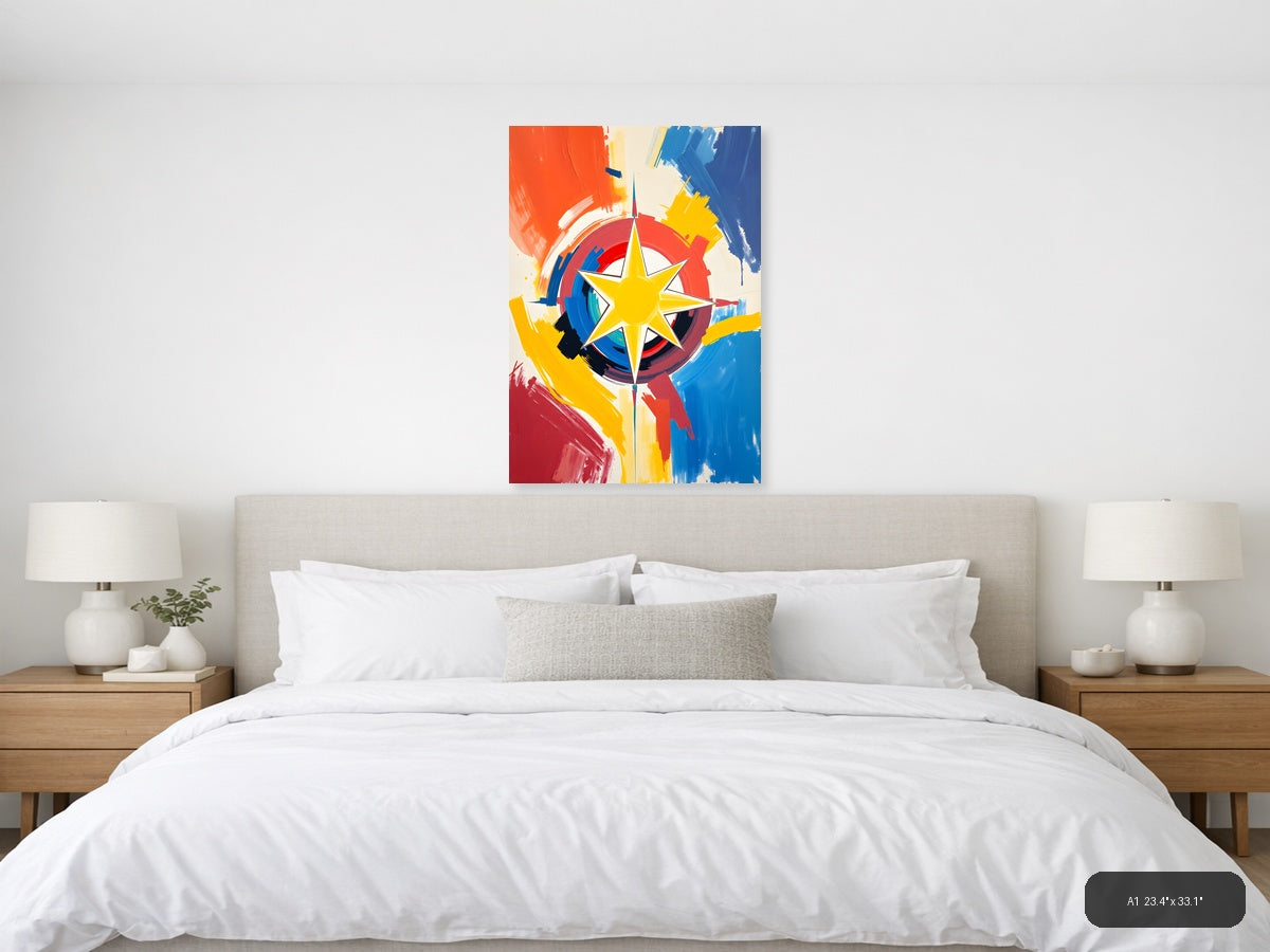 Abstract Compass Star - Colorful Modern Wall Art — A1 / Bedroom