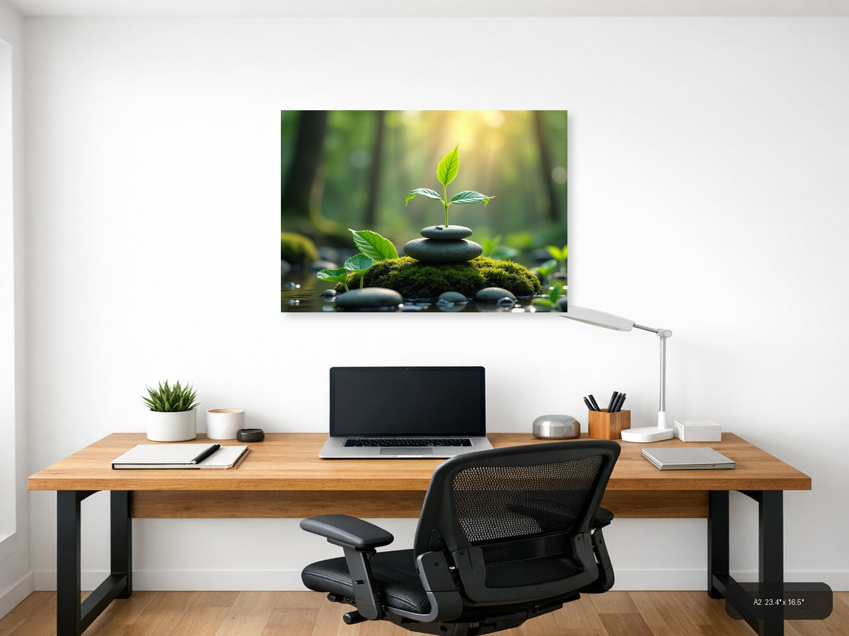 Young Plant on Stacked Stones Botanical Wall Art — A2 / Office