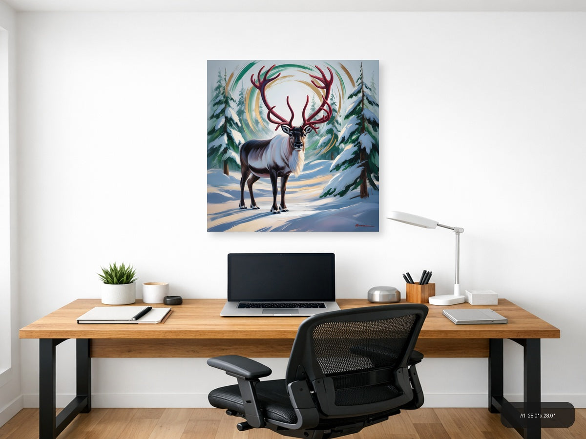 Majestic Reindeer with Swirling Aurora Winter Wall Art — A1 / Office