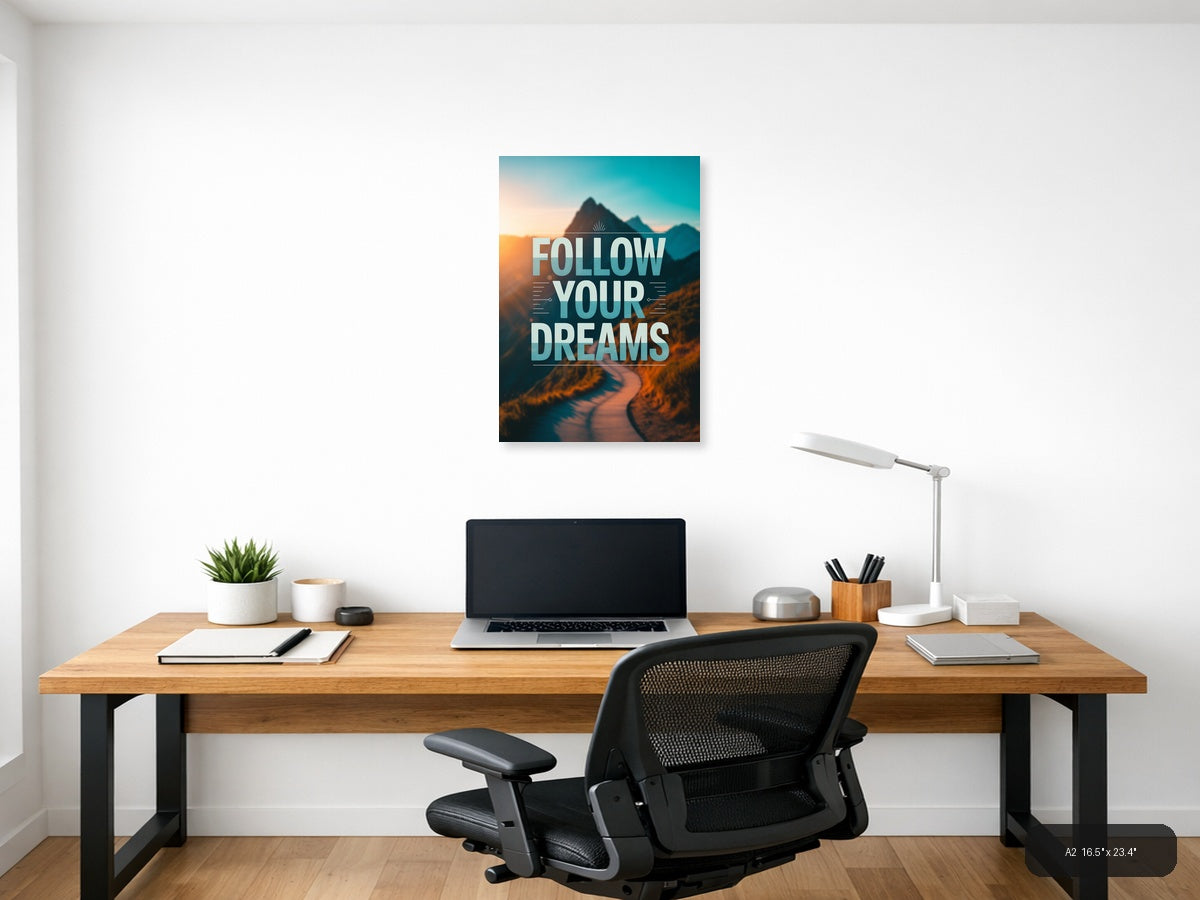 Follow Your Dreams Mountain Typography Wall Art — A2 / Office