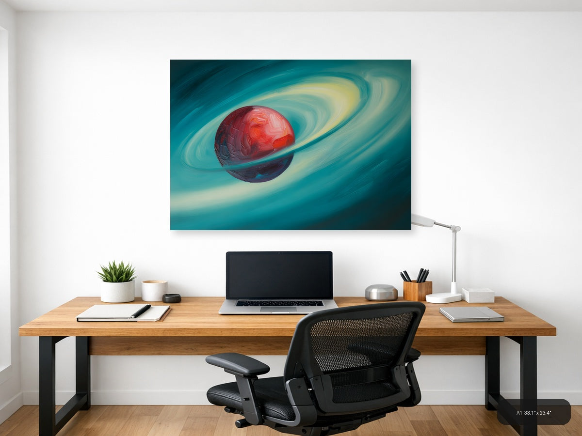 Red Planet with Rings Abstract Landscape Wall Art — A1 / Office