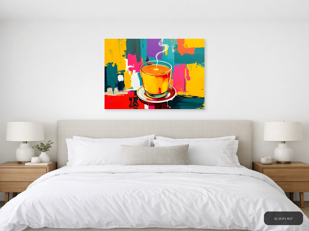 Vibrant Coffee Cup Abstract Pop Art Wall Art — A2 / Bedroom