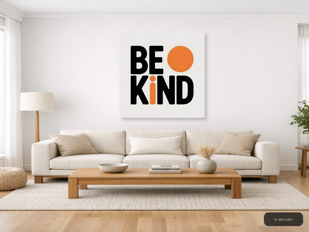 Be Kind Minimalist Orange Circle Wall Art — A1 / Living Room