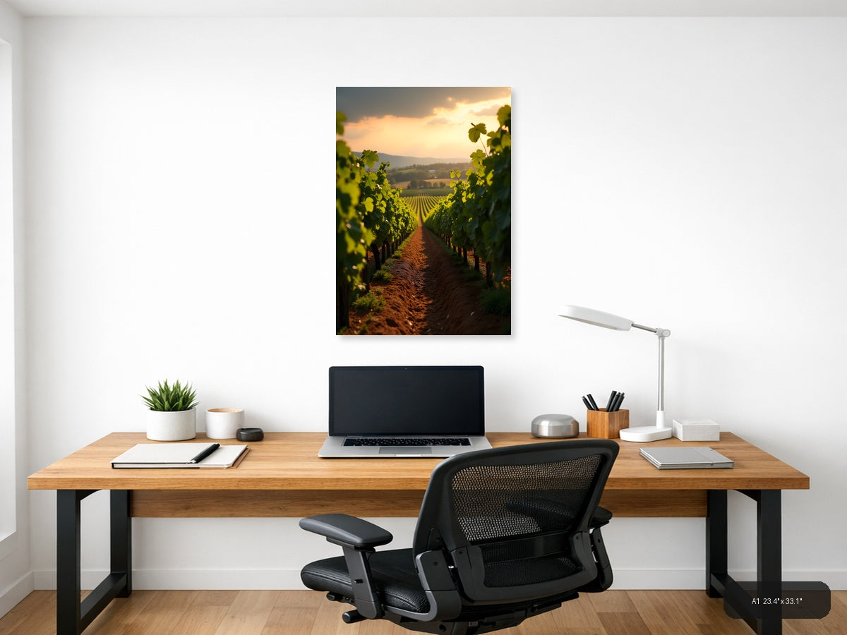 Vineyard Sunset Golden Hour Photography Wall Art — A1 / Office