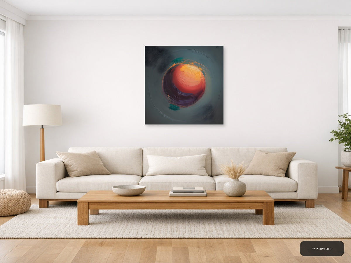 Abstract Swirling Orb Red Orange Teal Wall Art — A2 / Living Room