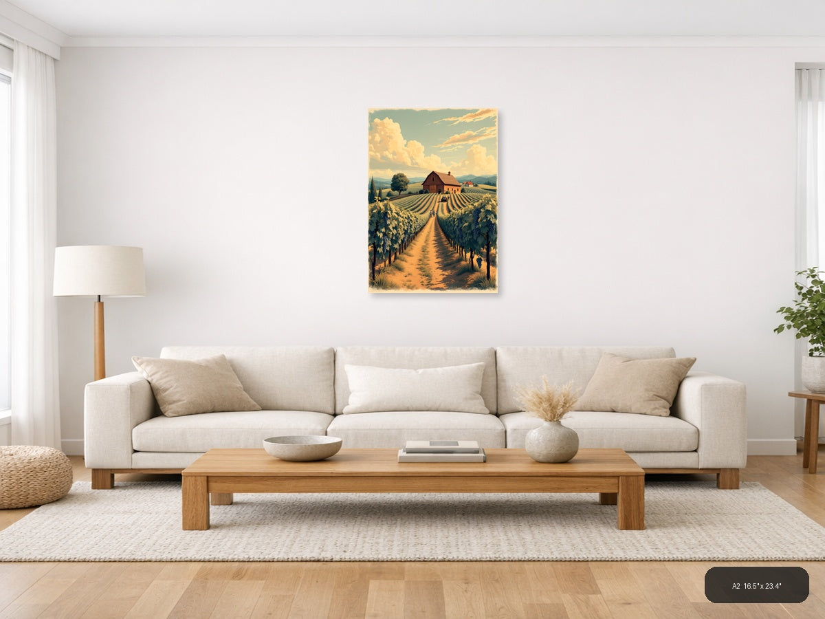 Vintage Vineyard Farm Landscape with Barn Wall Art — A2 / Living Room