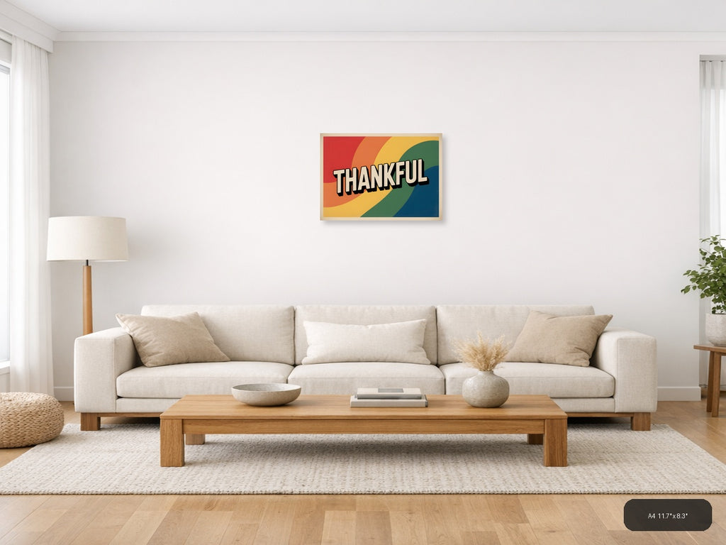 Thankful — Vintage (Landscape) Canvas Print | Vintage Wall Art | A4 A3 A2 A1 — A4 / Living Room