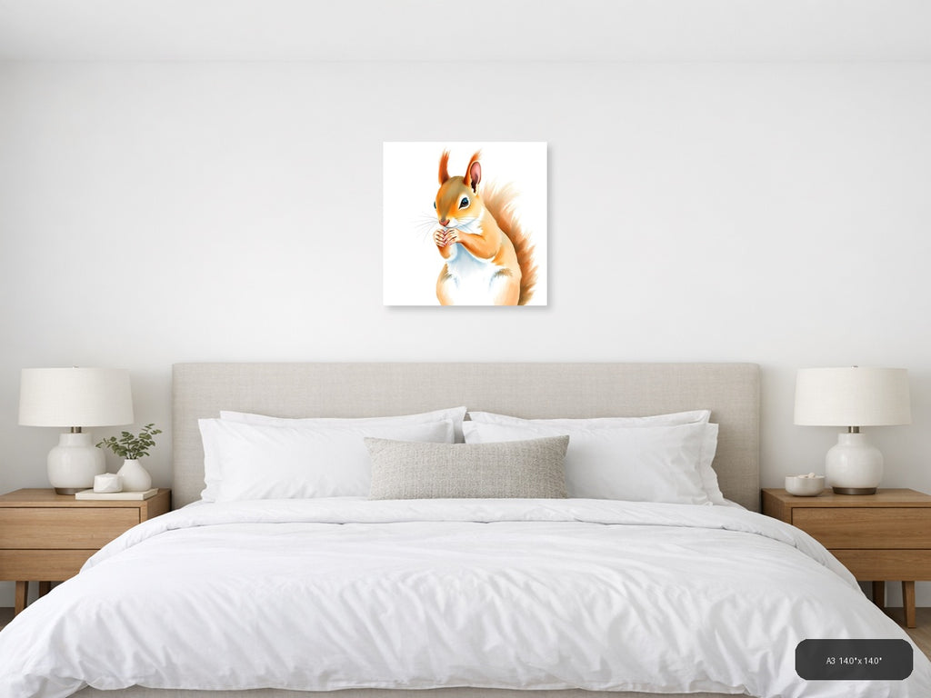 Playful Squirrel Watercolor Wall Art - Orange & Cream — A3 / Bedroom