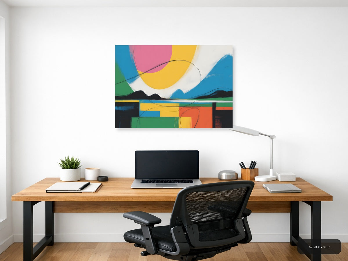 Colorful Abstract Landscape with Geometric Shapes Wall Art — A2 / Office
