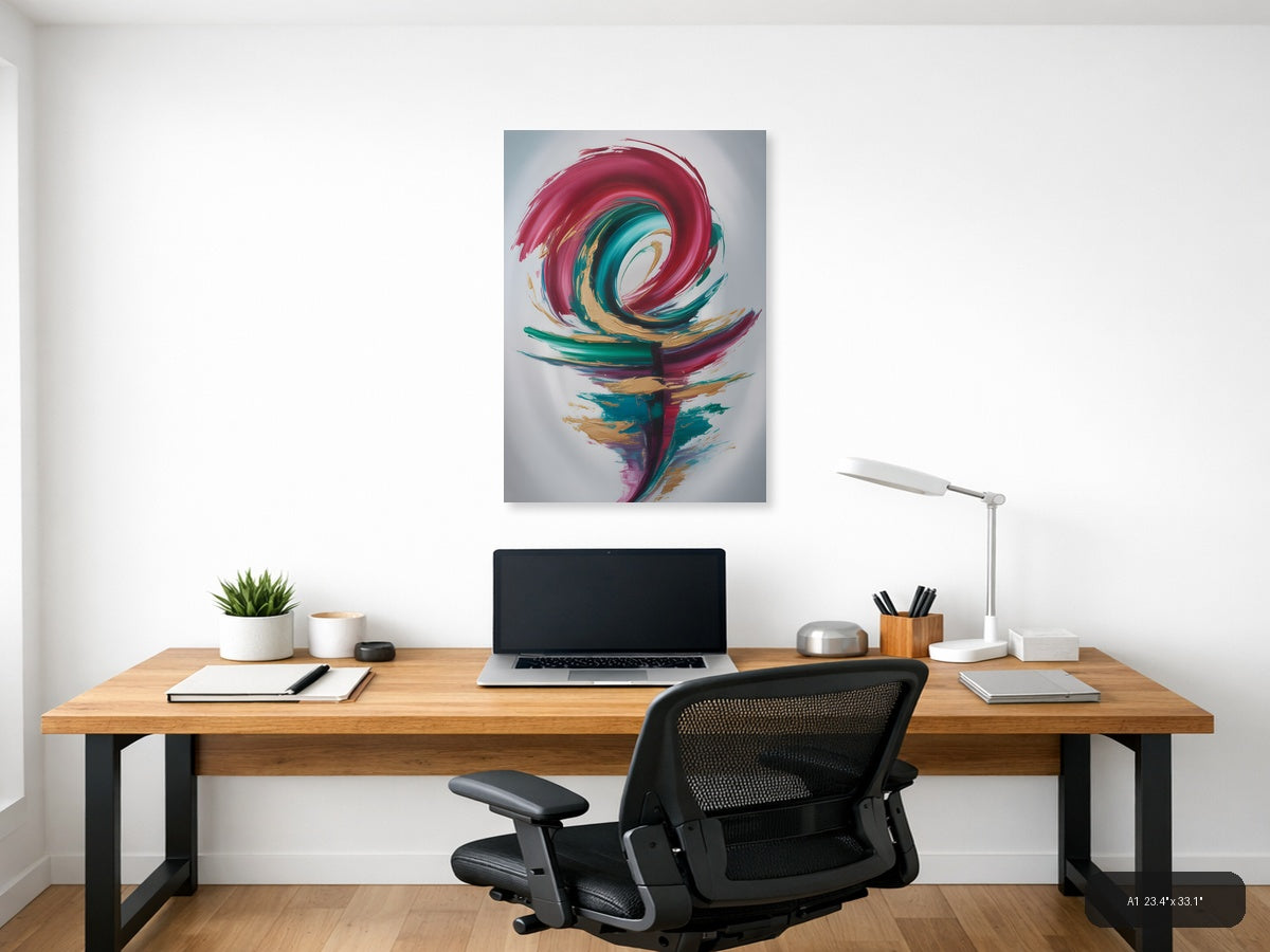 Abstract Spiral Flower in Pink & Teal - Modern Wall Art — A1 / Office