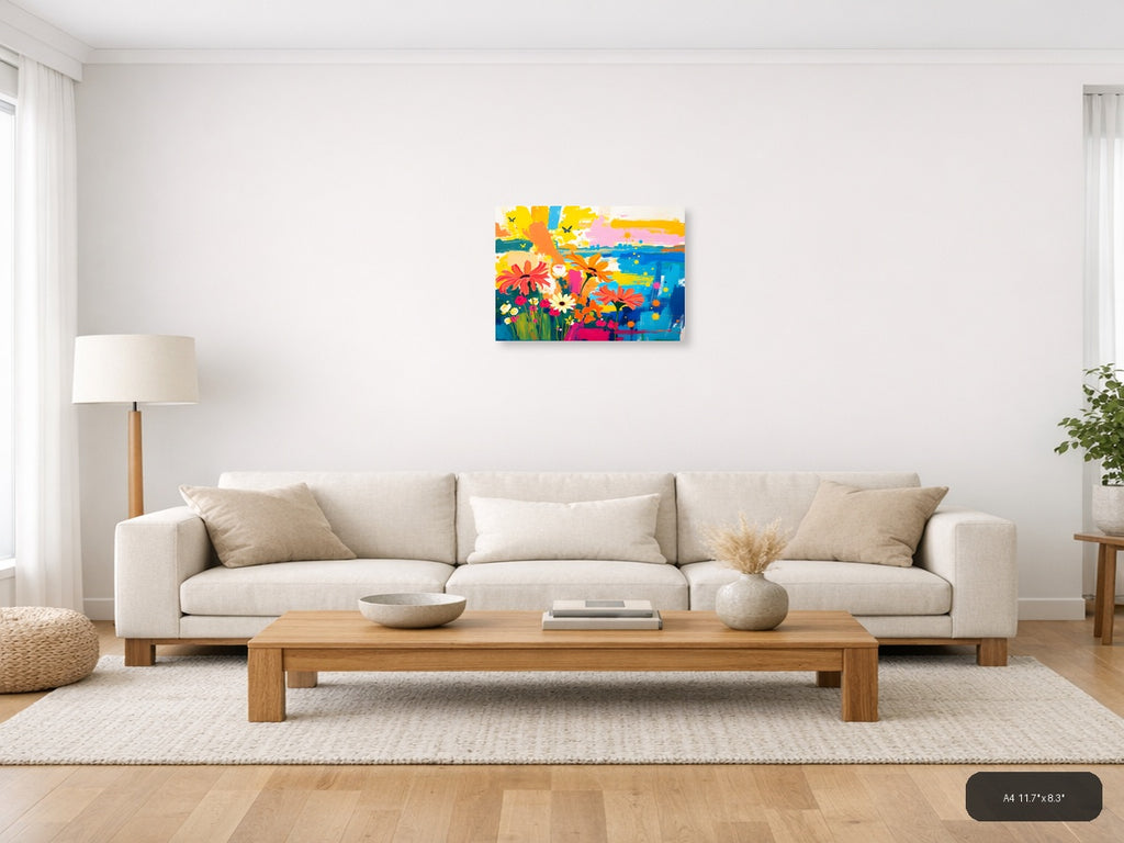 Vibrant Flower Garden Abstract Landscape Wall Art — A4 / Living Room