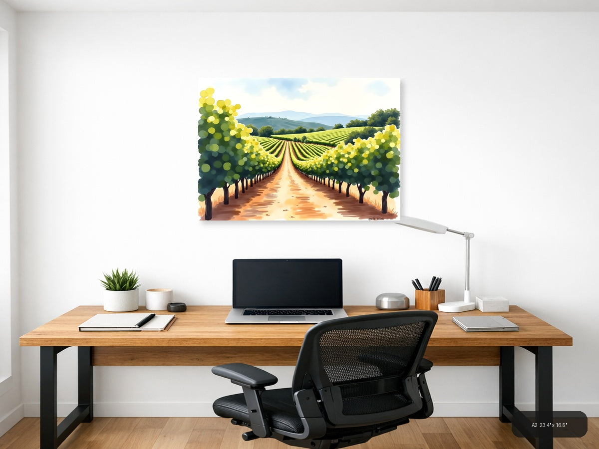 Vineyard Path Watercolor Landscape Wall Art — A2 / Office
