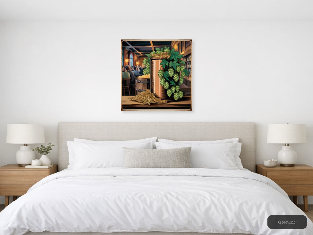 Vintage Brewery Scene with Hops & Barrel Wall Art — A2 / Bedroom