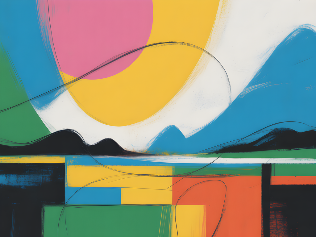 Colorful Abstract Landscape with Geometric Shapes Wall Art