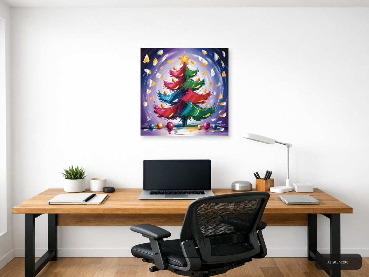 Abstract Christmas Tree with Gold Star | Modern Wall Art — A2 / Office