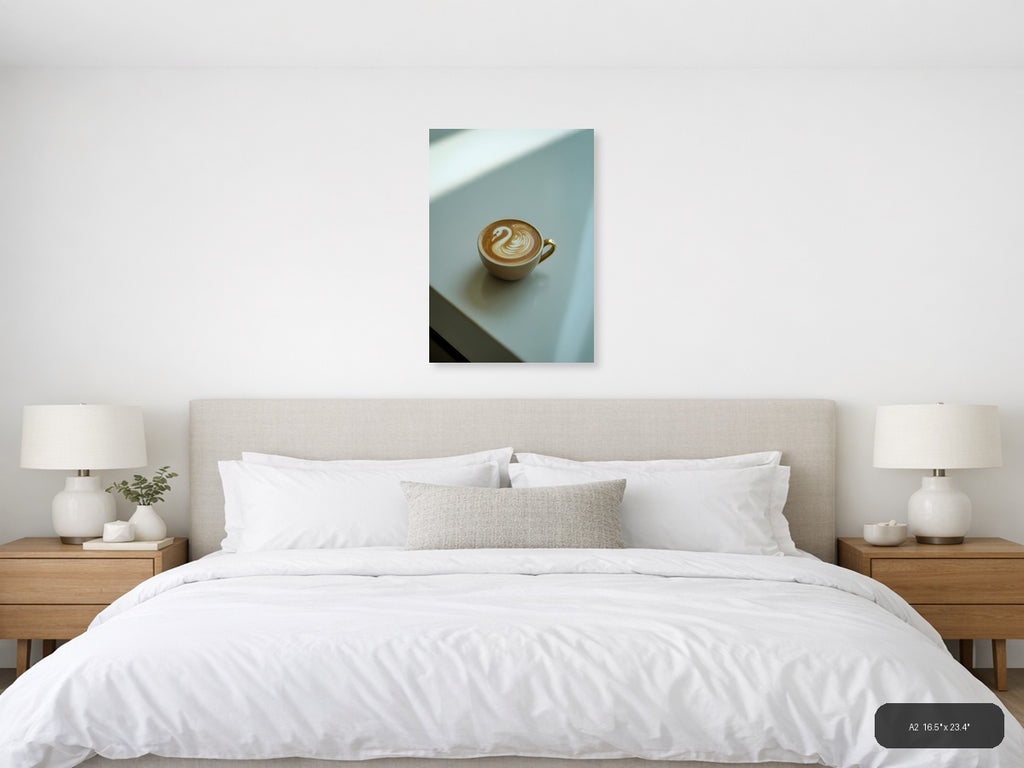 Minimalist Latte Art Swan Coffee Cup Wall Art — A2 / Bedroom