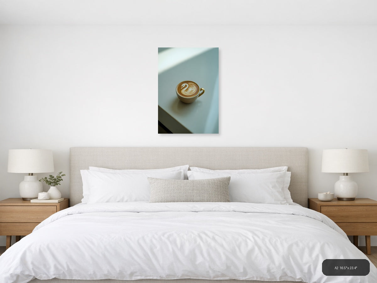 Minimalist Latte Art Swan Coffee Cup Wall Art — A2 / Bedroom