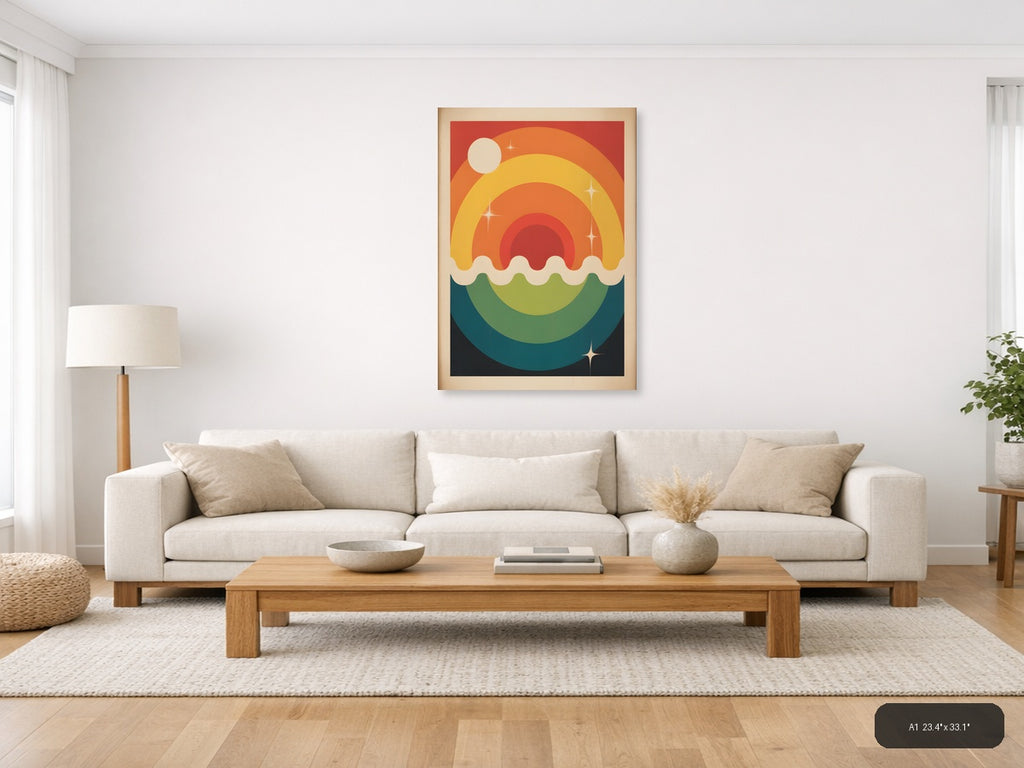 Vintage Rainbow Sunset Landscape Wall Art — A1 / Living Room