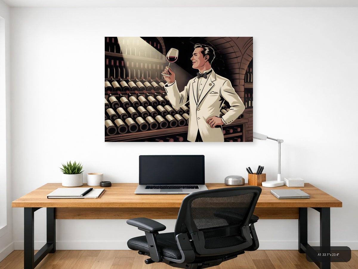 Vintage Wine Connoisseur in Cellar - Landscape Wall Art — A1 / Office