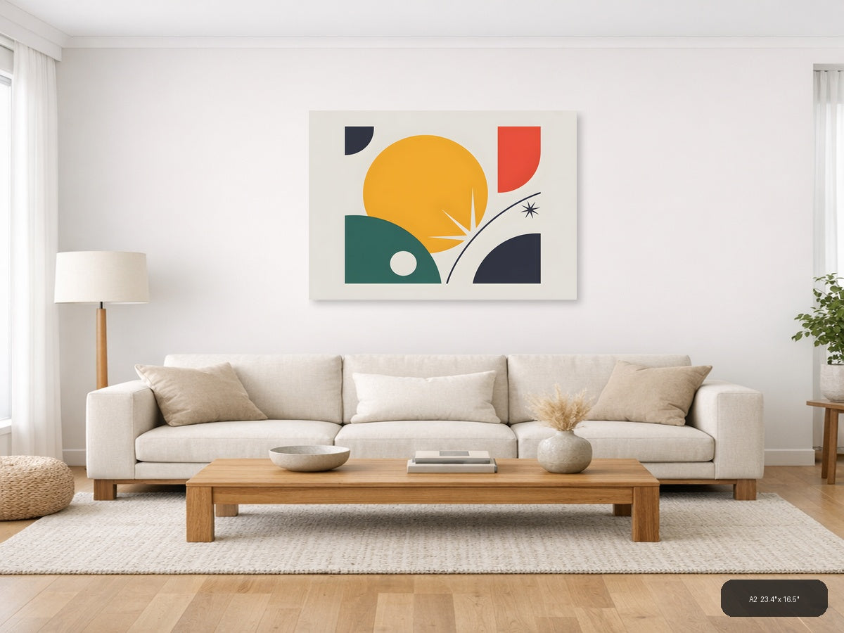 Minimalist Sunset Landscape with Geometric Shapes Wall Art — A2 / Living Room