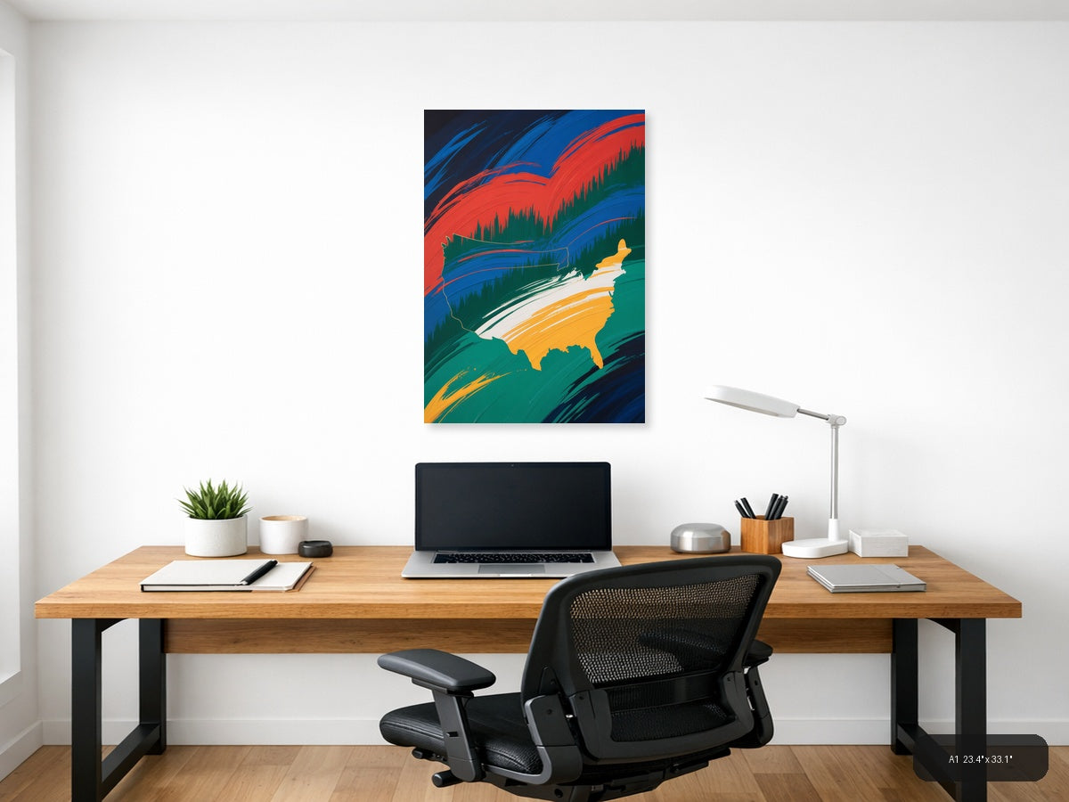 Abstract USA Map with Flowing Ribbons - Modern Wall Art — A1 / Office