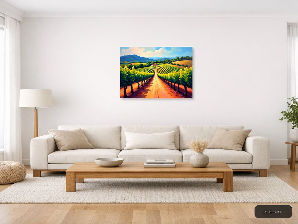 Vineyard Path Abstract Landscape Wall Art — A3 / Living Room