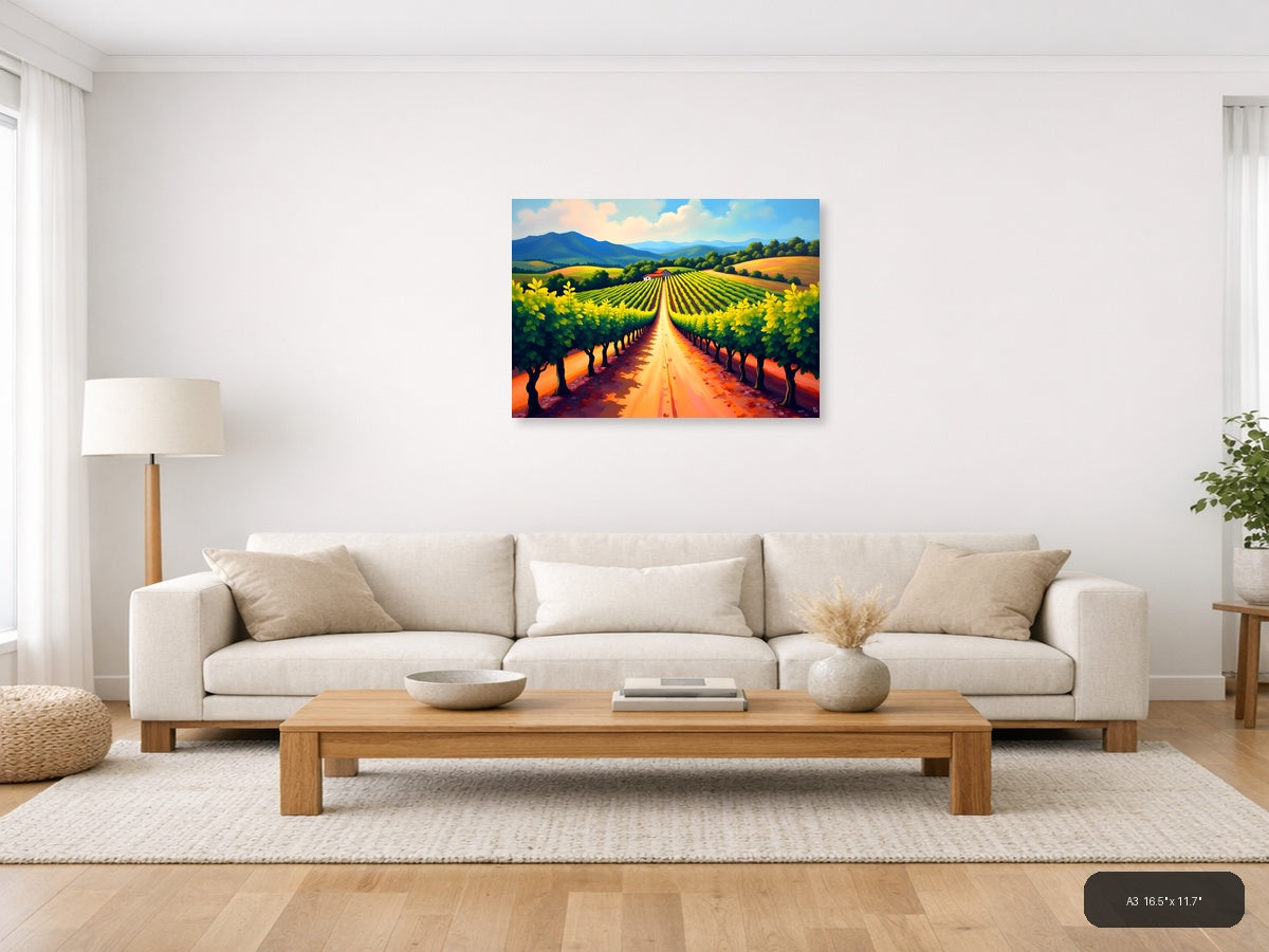 Vineyard Path Abstract Landscape Wall Art — A3 / Living Room