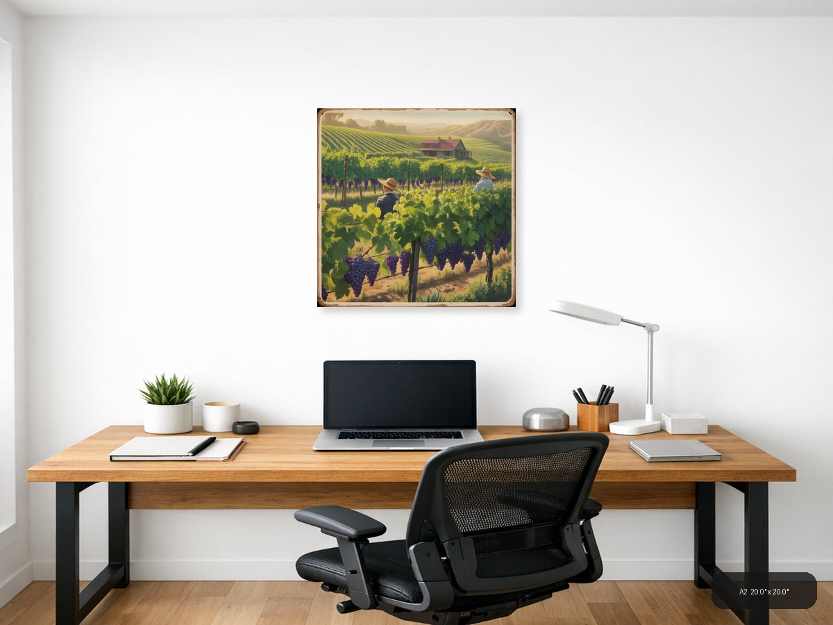 Vintage Vineyard Harvest Landscape Wall Art — A2 / Office