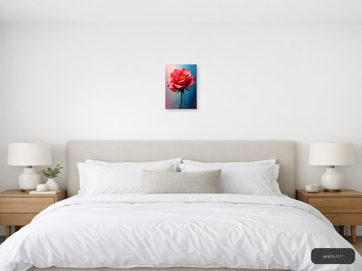 Red Rose Abstract Modern Painting Wall Art — A4 / Bedroom