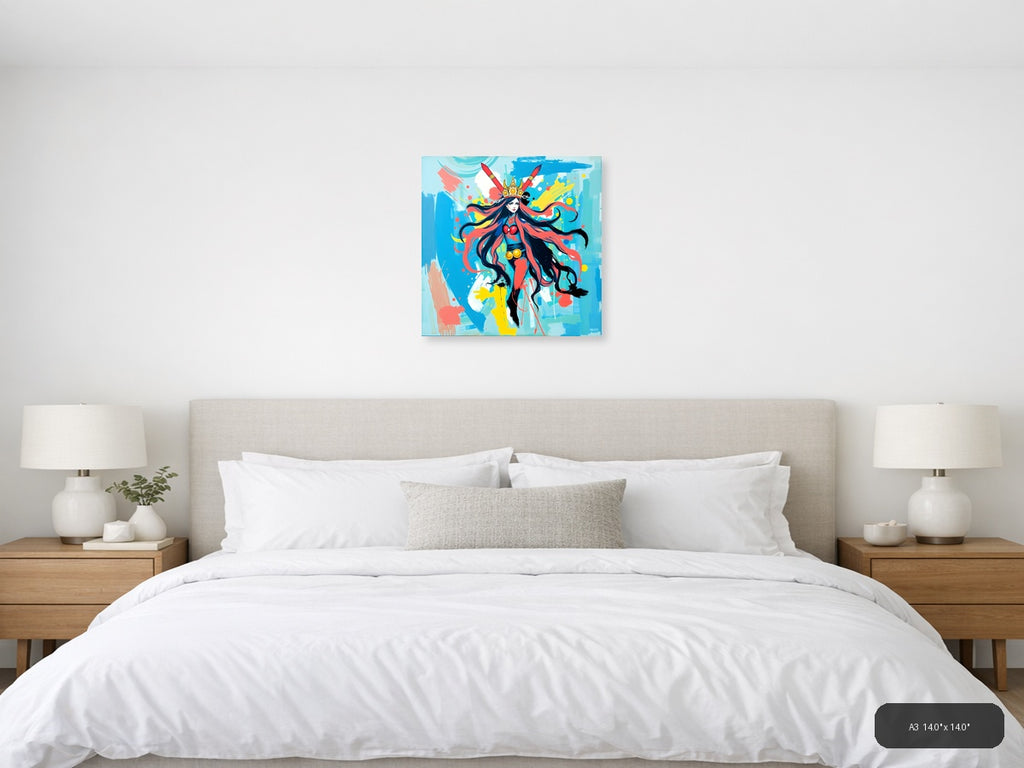 Vibrant Abstract Warrior Queen with Crown Wall Art — A3 / Bedroom