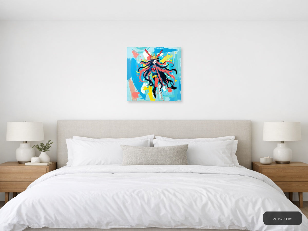 Vibrant Abstract Warrior Queen with Crown Wall Art — A3 / Bedroom