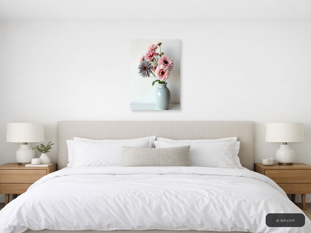 Minimalist Pink Gerbera Flowers in Vase Wall Art — A2 / Bedroom