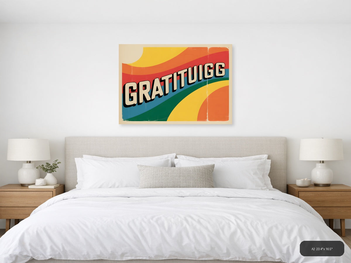 Gratitugg Vintage Retro Rainbow Waves Wall Art — A2 / Bedroom