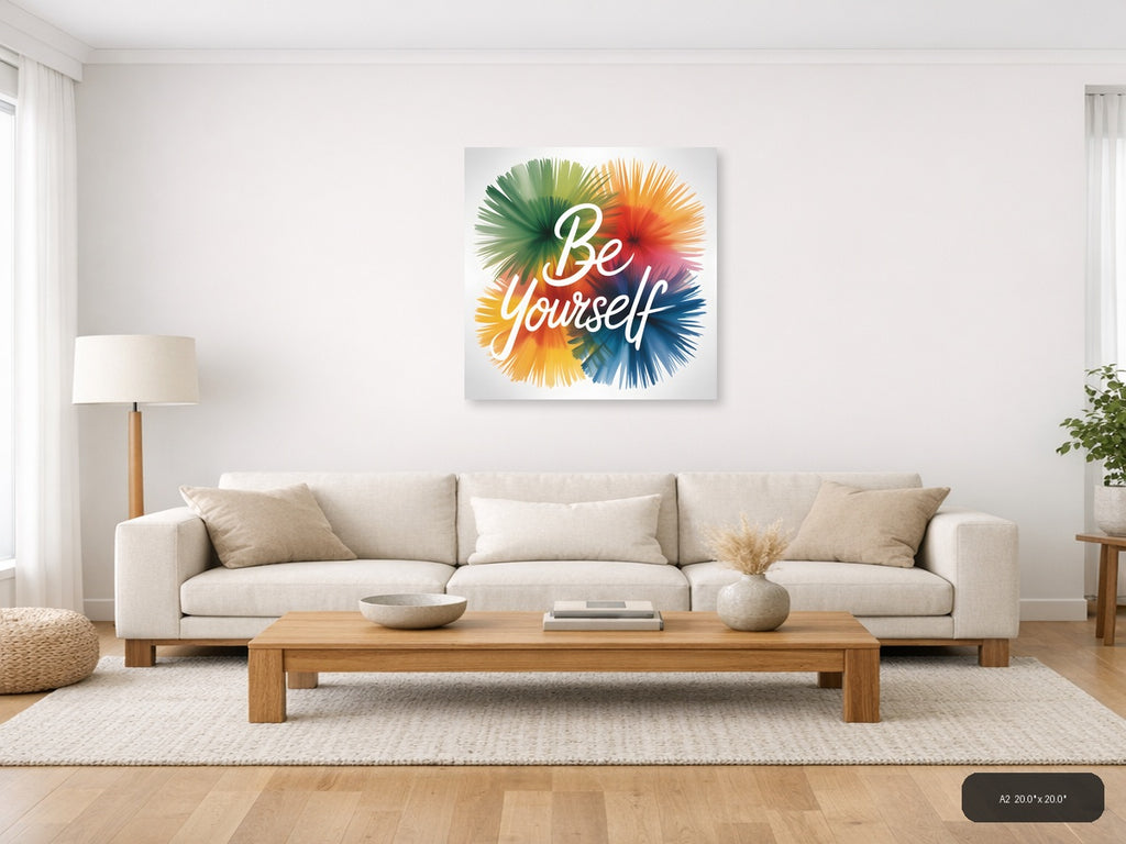 Be Yourself Watercolor Rainbow Burst Square Wall Art — A2 / Living Room