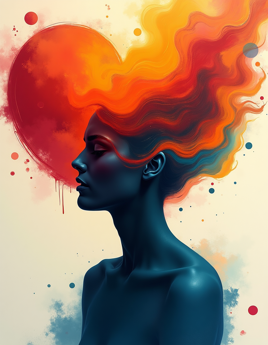 Abstract Silhouette with Flowing Fire Hair Wall Art