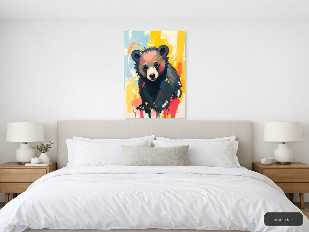 Colorful Abstract Bear Portrait Modern Wall Art — A1 / Bedroom