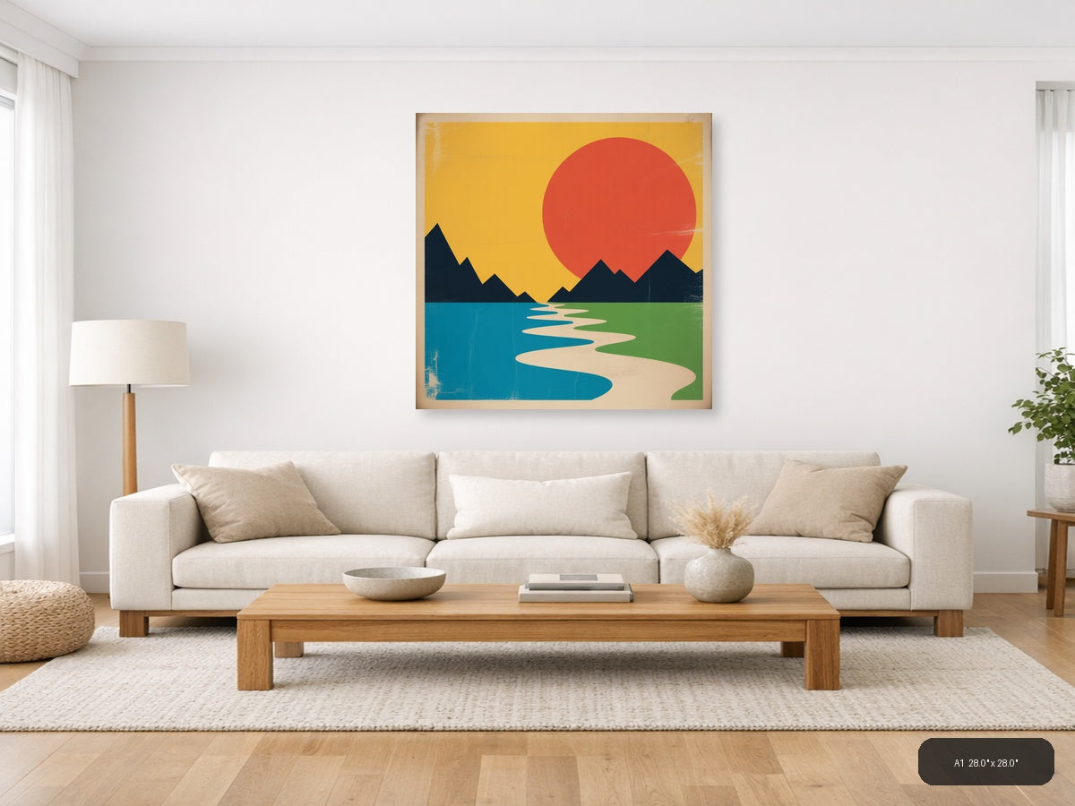 Vintage Sunset Mountain Landscape Wall Art — A1 / Living Room