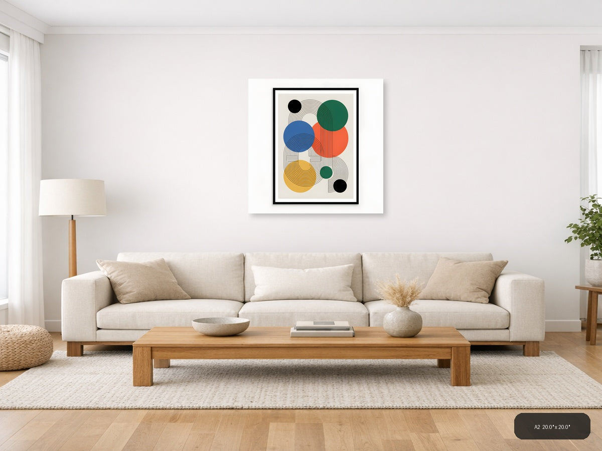 Colourful Geometric Circles Line Art Wall Art — A2 / Living Room