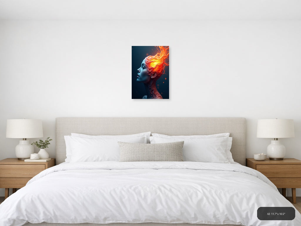 Abstract Fiery Head Portrait - Modern Digital Wall Art — A3 / Bedroom