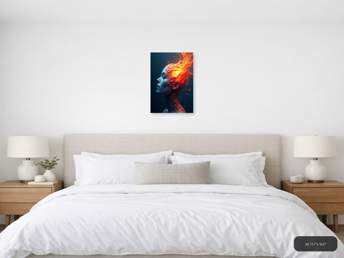 Abstract Fiery Head Portrait - Modern Digital Wall Art — A3 / Bedroom
