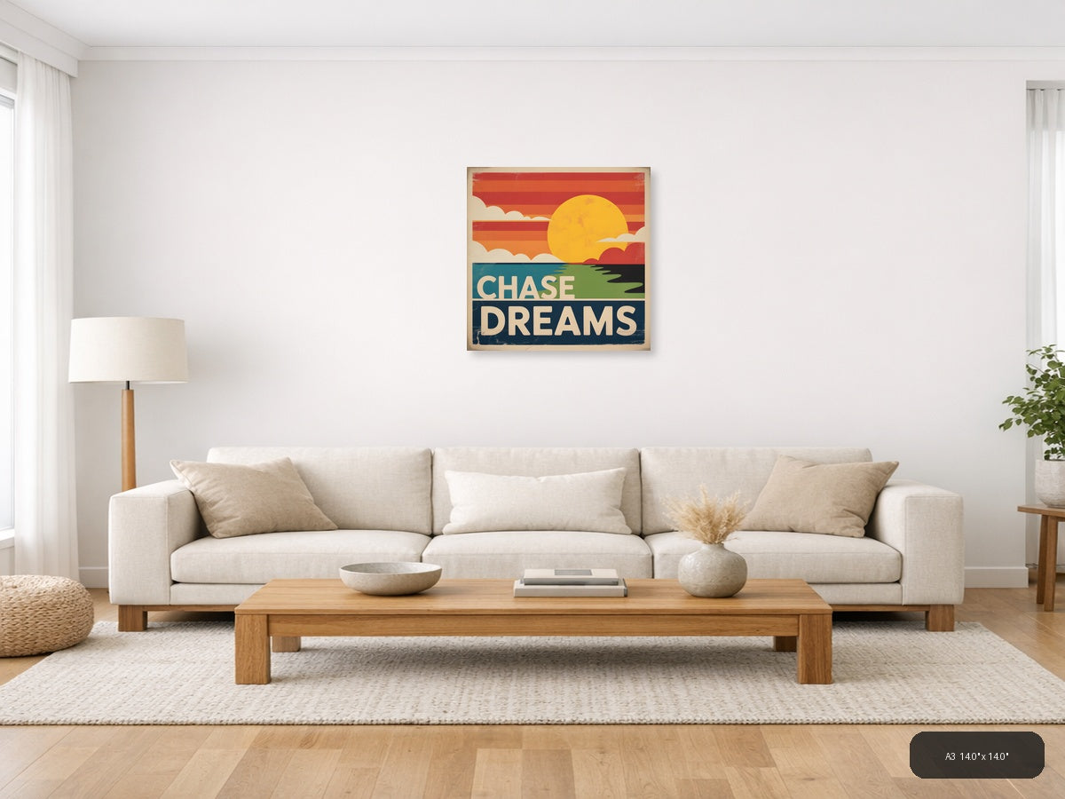 Chase Dreams Vintage Sunset Landscape Wall Art — A3 / Living Room
