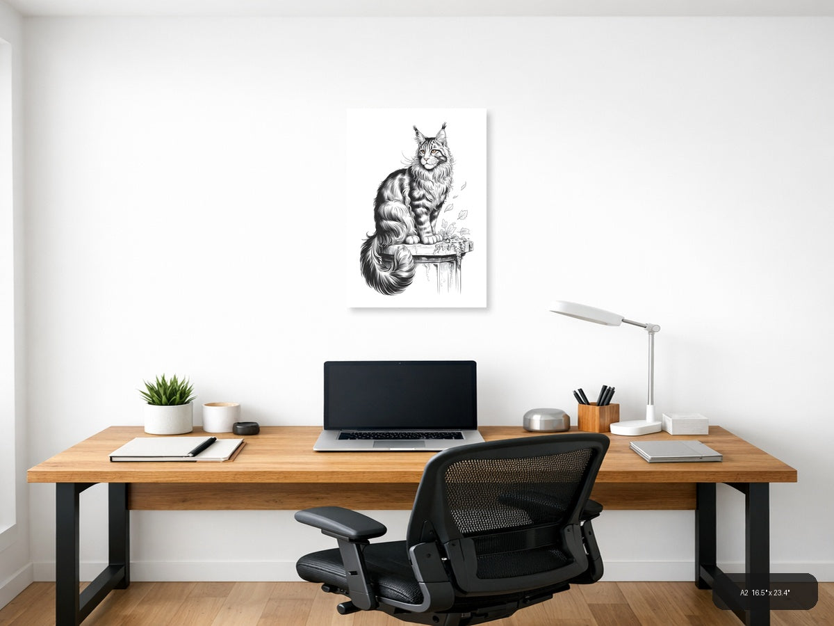 Majestic Lynx Line Art Portrait Wall Art — A2 / Office