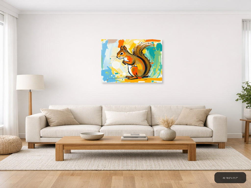Colorful Abstract Squirrel Modern Animal Wall Art — A3 / Living Room
